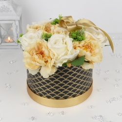 DUŻY bukiet w pudełku JASNE SŁOMKOWE kwiaty LUX, BO-74